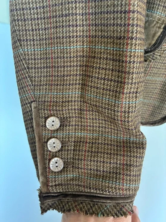 J Jill Blazer Jacket 12 Houndstooth Wool Blend Velvet Trim Boho Flower Child Y2K - Picture 5 of 15